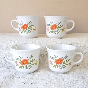Vtg Corelle Corning Wildflower Pattern Coffee Tea Mugs Set of 4 Spring Flowers